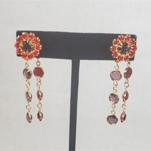 Red Hat Society Dangle Earrings Red Purple Gold Tone Chandelier Pierced